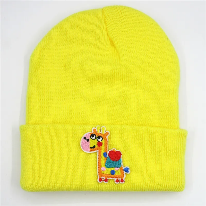 Cartoon giraffe embroidery Thicken knitted hat winter warm Skullies cap beanie for kid men women 361 | Аксессуары для одежды