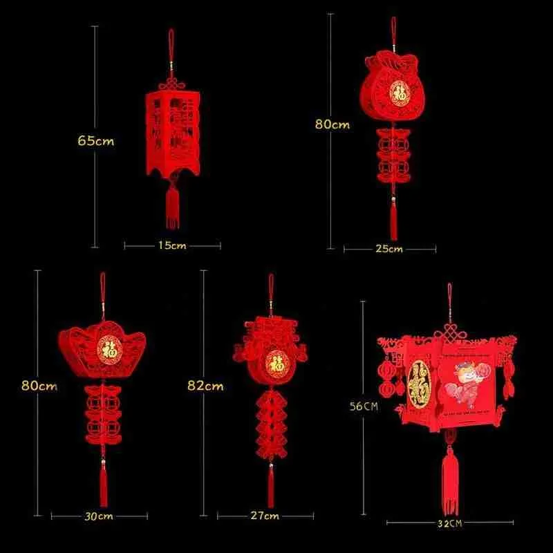 

2021 Three-dimensional Lantern Pendant Spring Festival Paper Fortune Lanterns Year Red Good Decor Chinese Supplies Home New H6R7