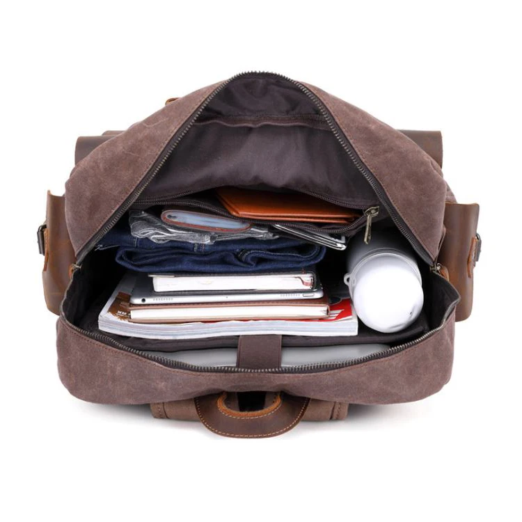 

Vintage Waterproof Waxed Canvas Men's Backpack teenage School Bag Women Rucksack Genuine Leather Backpack Travel large knapsack