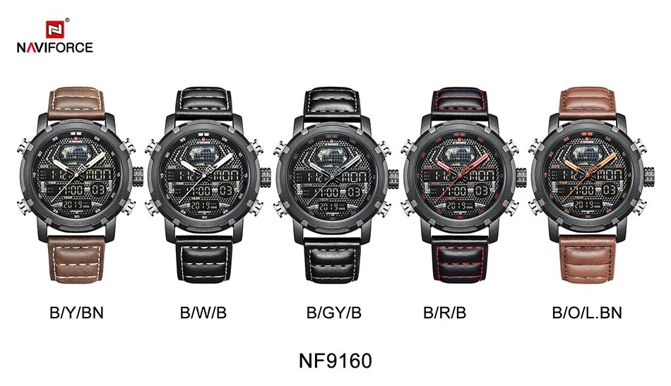 NAVIFORCE Топ Бренд роскошные часы мужские цифровые аналоговые спортивные наручные часы военные из натуральной кожи мужские часы Relogio Masculino 9160