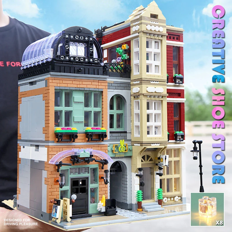 4087 шт город МОС уличный вид магазин обуви Bootblack уличные строительные блоки