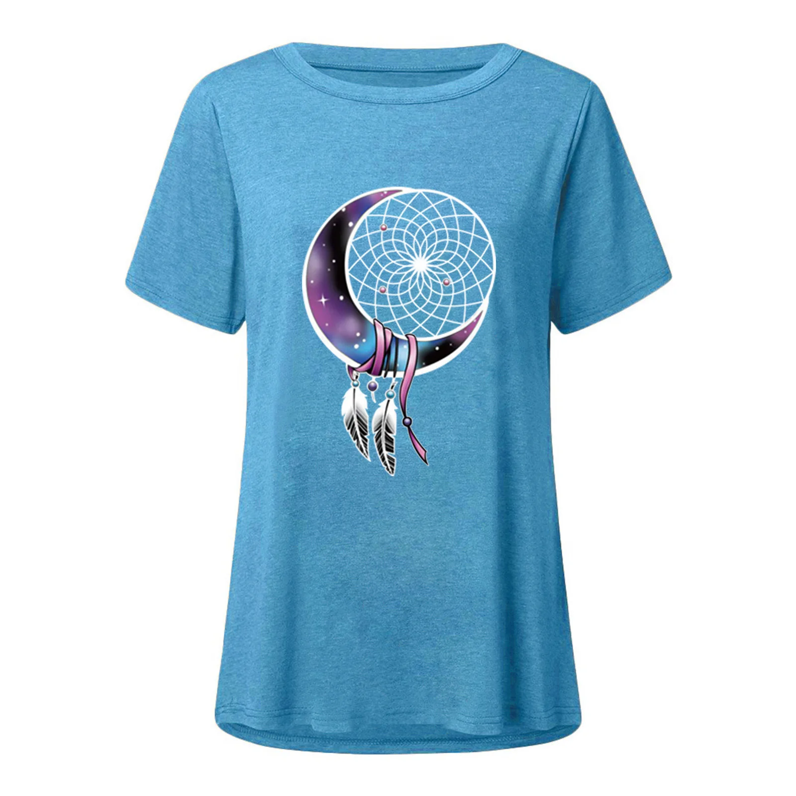 

2021 New Creative Moon Wind Chimes Printed Tops Women Irregular T-Shirts Casual Short Sleeve Loose Lady Tops Large Size 4XL 5XL