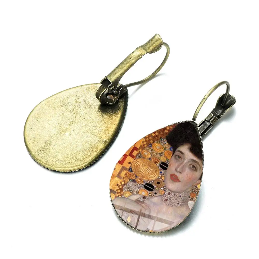 Классическая Густав Климт поцелуй серьги капли с Золотые слезы Картина Стекло