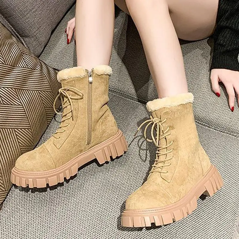 

Ботинки мартинсы, новинка, Лидер продаж, зимние женские удобные и теплые зимние ботинки, однотонные повседневные уличные Нескользящие боти...