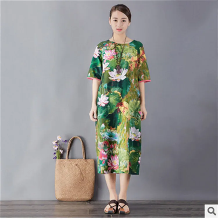 

Top brand 's Summer Monet lotus Retro Art Dress high quality