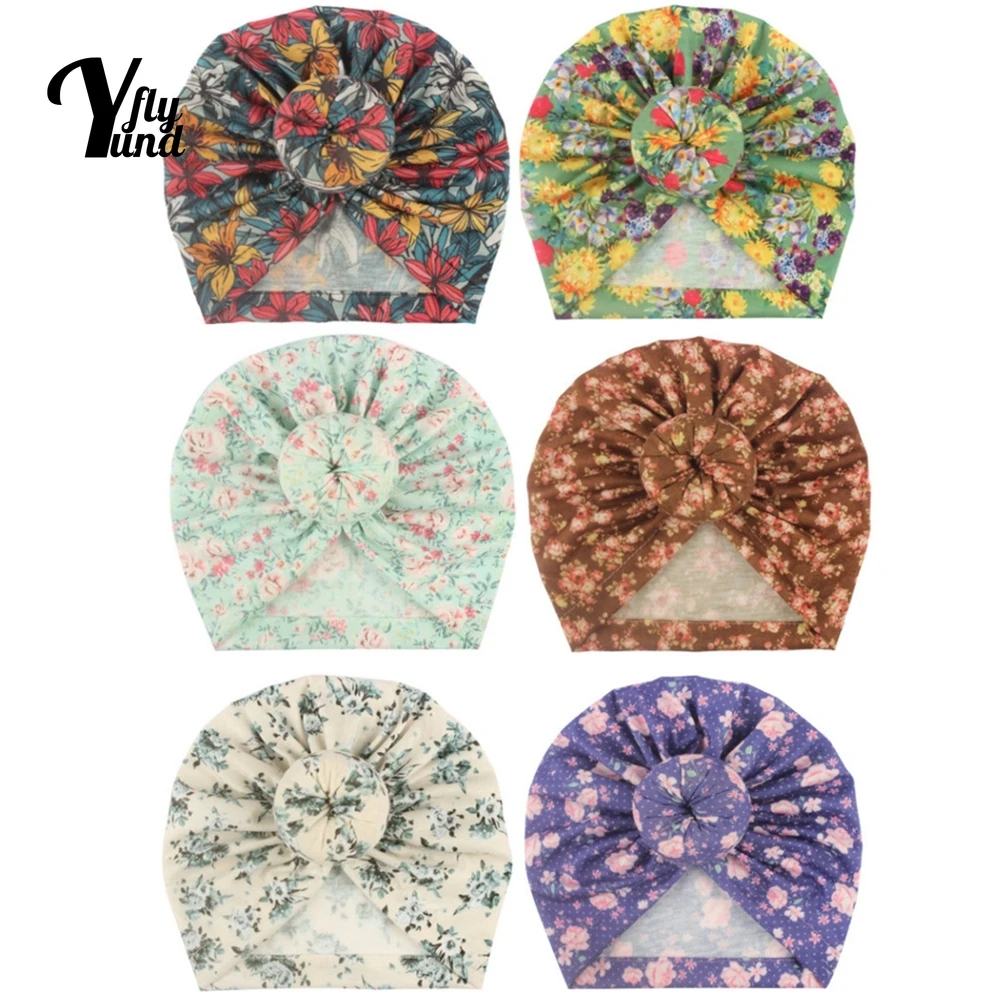 Yundfly 19*18 см винтажный принт шапка тюрбан для маленьких девочек Модный цветочный