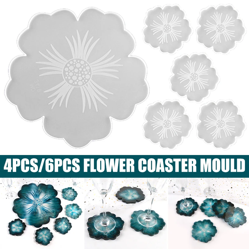 

4Pcs/lot Flowers Coasters Resin Mold Silicone DIY Handmade Epoxy Compote Mold Petal Tray Molds