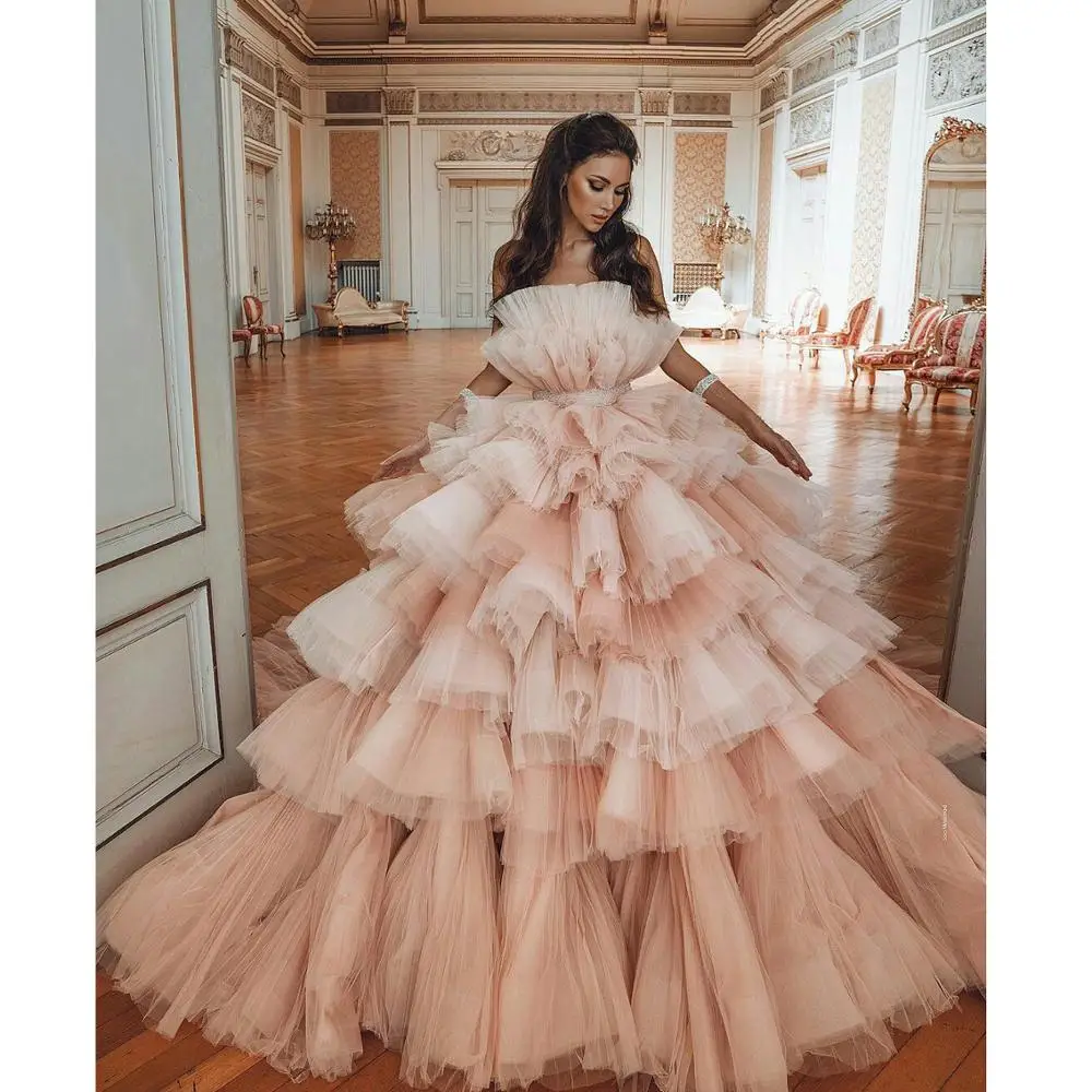 Amazing Lush Prom Dresses 2021 Custom Long Bridal Dress Ruffled Tiered Tulle Evening Gowns Party Night Wear vestidos Ball Gown