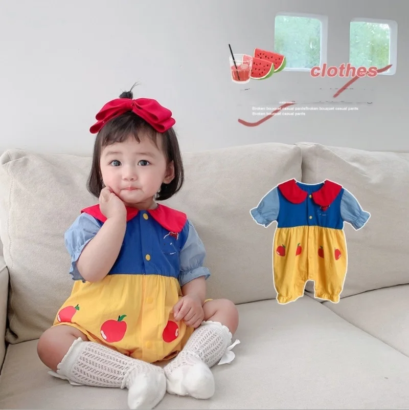 Newborn Baby Jumpsuit 2021 New Summer Children's Thin Snow White Hundred Days Girl Cute Trendy Romper Kids Clothes XB76  - buy with discount