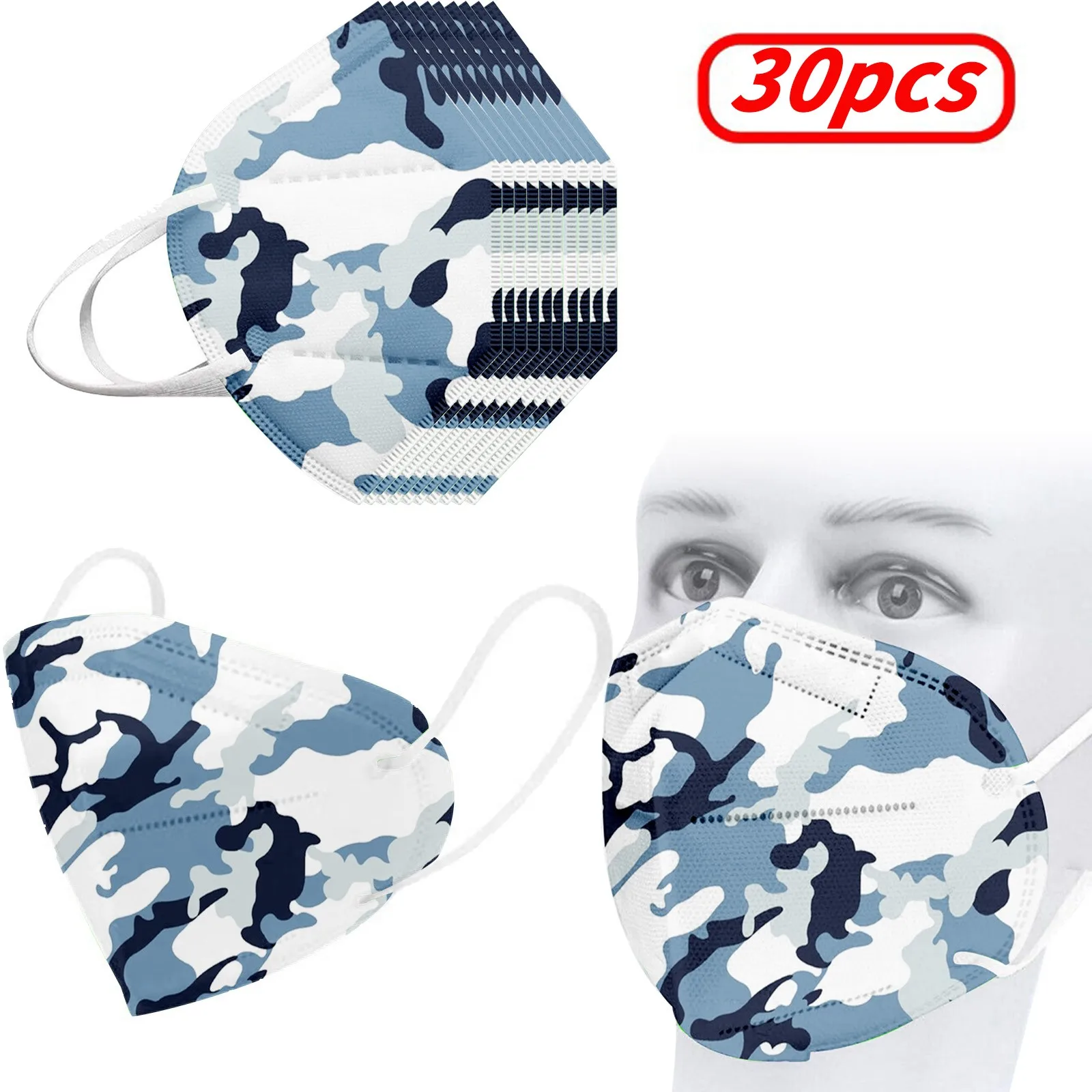 

10/20/30/50/100pc Camouflage Print Mask Adult 5-layer Non-woven Protective Face Mask Men Women Dustproof Disposable Mouth Mask#