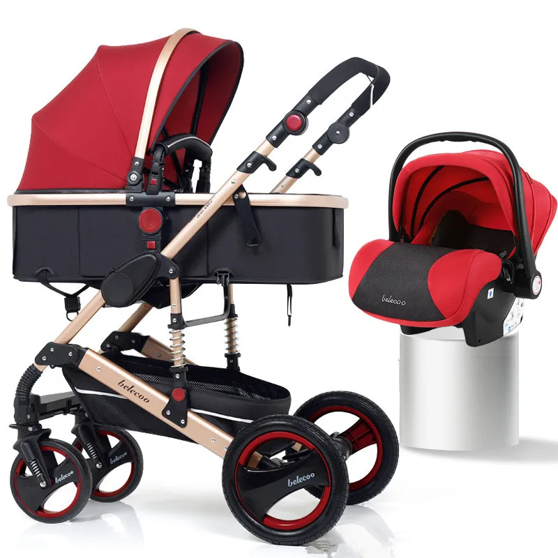 High Landscape Baby Stroller 3 in 1 Portable Luxury with Car Seat Hot Mom Pink Travel Pram 8 Free Gifts | Мать и ребенок