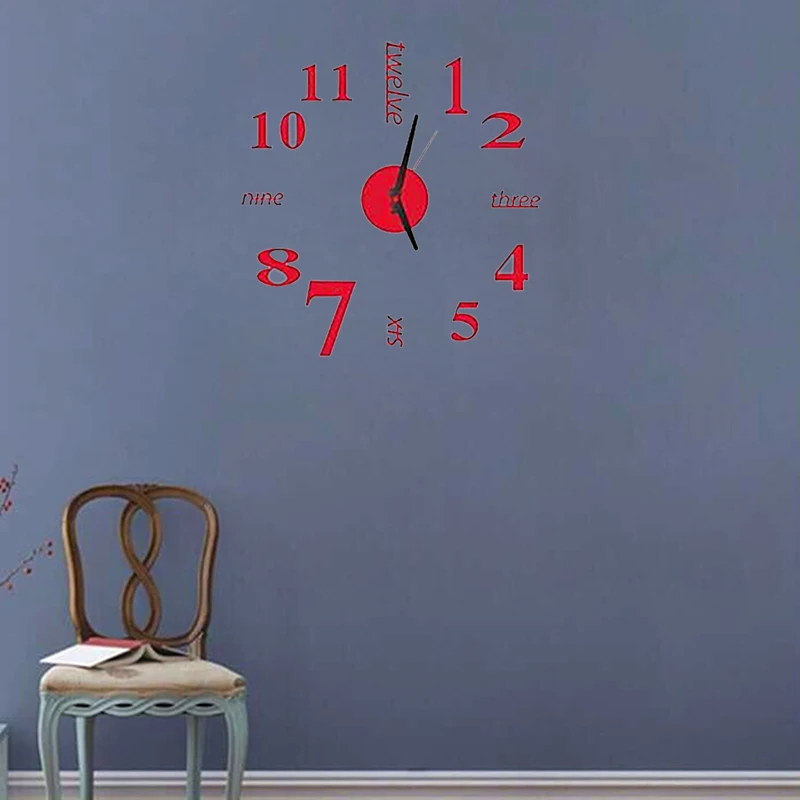 Modern Frameless 3D DIY Wall Clock Kit Decoration Home for Living Room Bedroom(Red) | Дом и сад