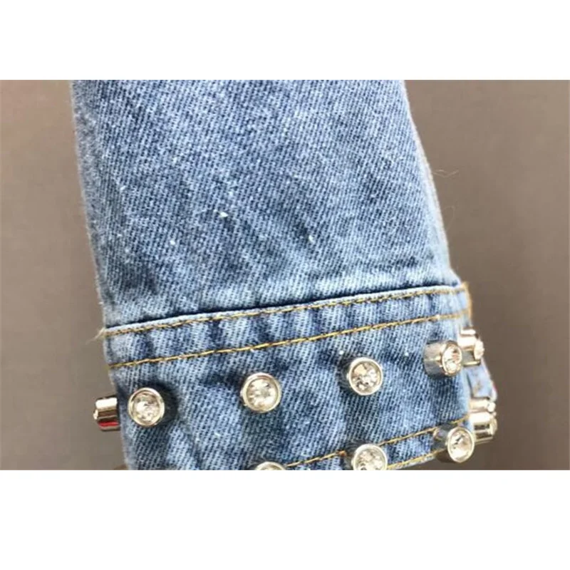 

2021 New Fashion Beading Diamond Graffiti Printed Short Design Denim Jacket Coat Casual Women Cowboy Jeans Coats Outerwear