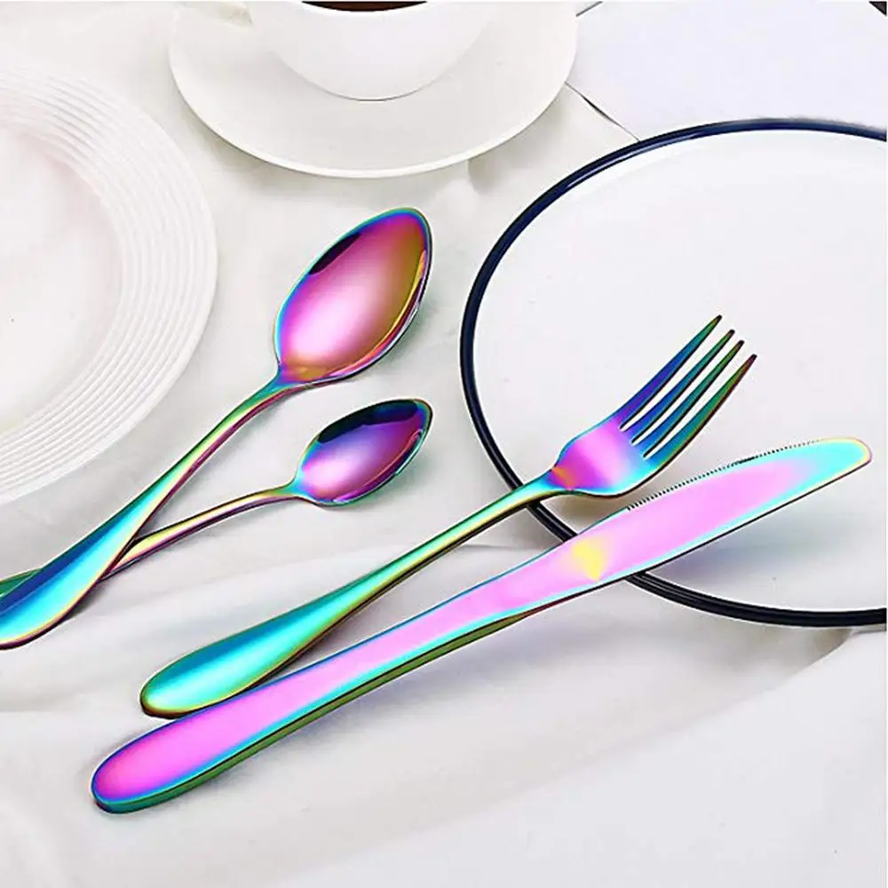 

16pcs /24pcs Colorful Stainless Steel Cutlery Spoon Set Tableware Spoon Cutlery Set Cuberteria Party Supplies Dinner Set