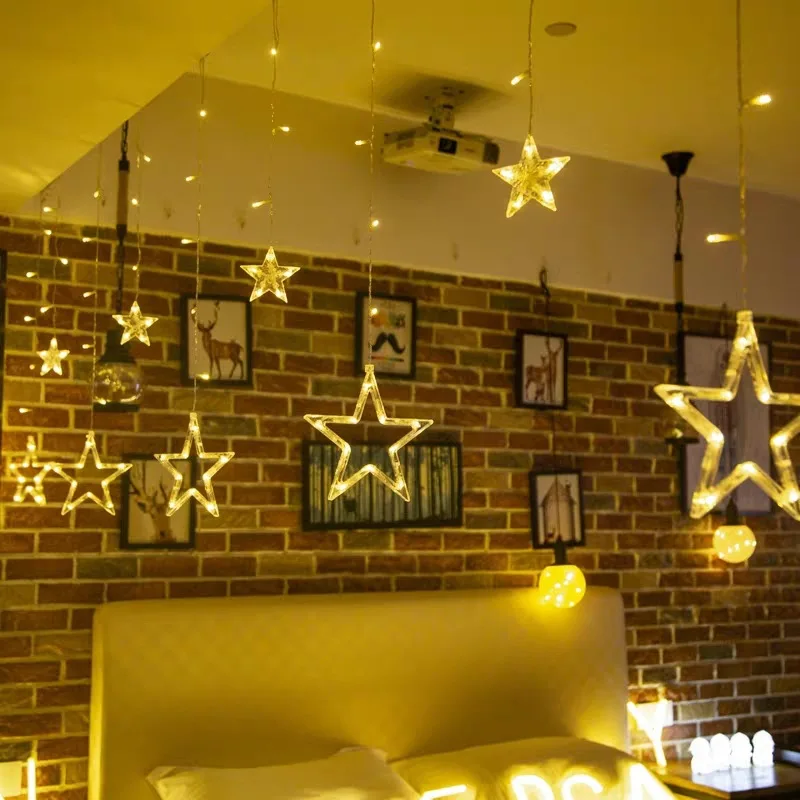 Светодиодные занавески в виде звезды луны сердца многоцветные рождественские