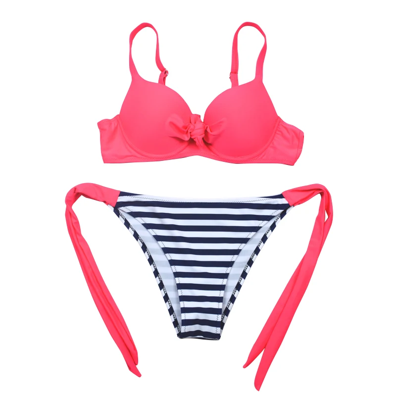 Женский купальник в полоску с чашками пуш-ап | Женская одежда