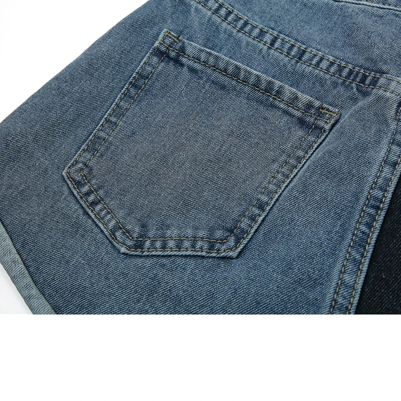 

2021 Summer New Patchwork Jean Shorts Women Wide Leg Fashion Vintage Streetwear Casual High Waist Straight Denim Shorts Female