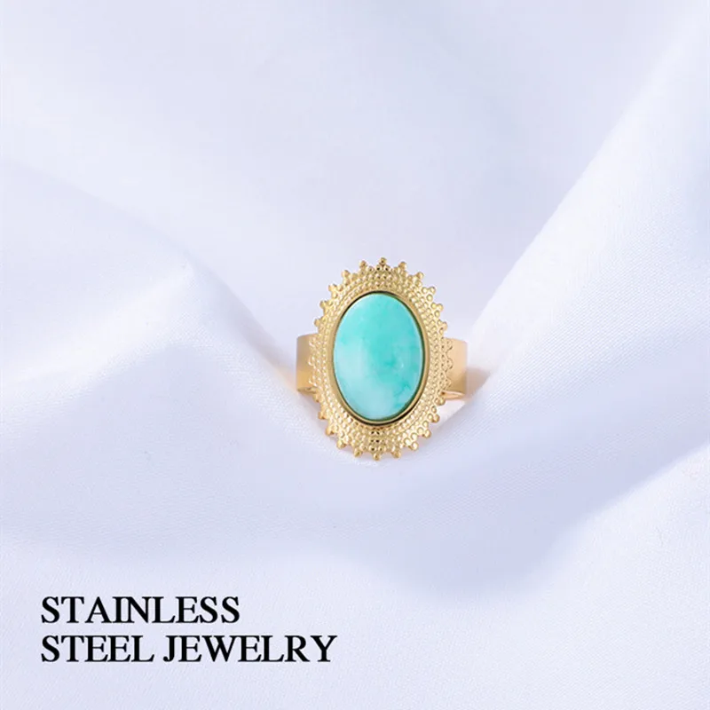 

Stainless Steel Oval Turquois Rings Adjustable Finger Rings For Women Trinket Wedding Party Gifts Fashion Jewelry Accessories