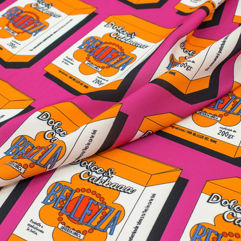 

Box On Magenta Digital Printed Mess Stretch Satin Fabric For Dress Tissus Au MTre Telas Por Metro Sewing Tissu