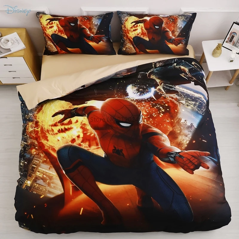 

Комплект постельного белья с героями мультфильмов Marvel, Человек-паук, Железный человек, Дисней, Микки Маус, Холодное сердце, пододеяльник, по...