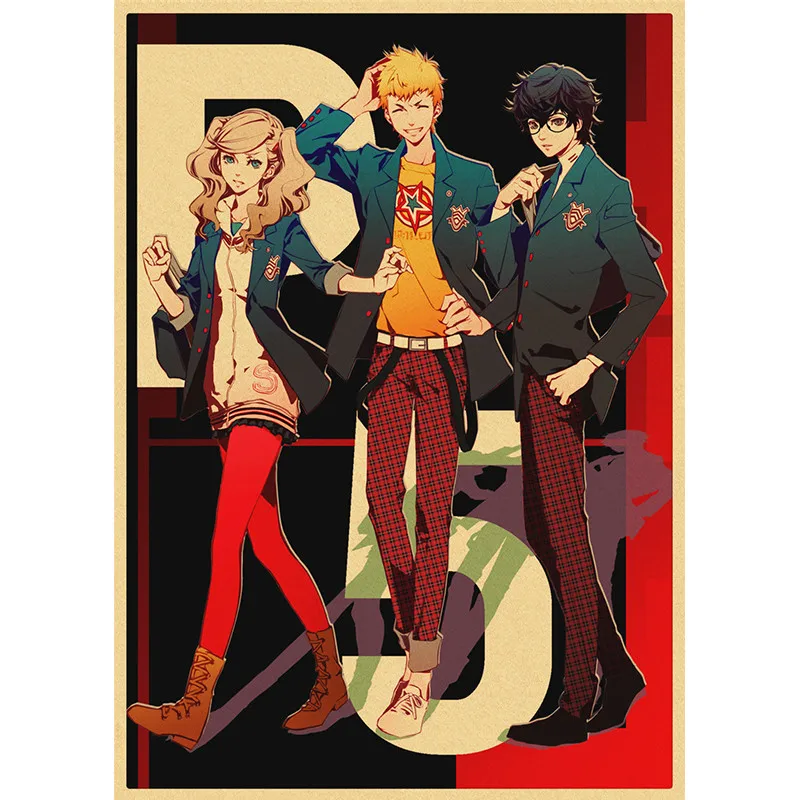 Японское аниме Persona 5 художественные постеры из крафт-бумаги в стиле ретро