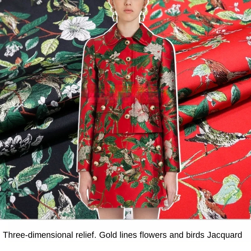 

Gold silk yarn-dyed jacquard suit fabric, flower and bird three-dimensional embossed jacket fashion brocade fabric