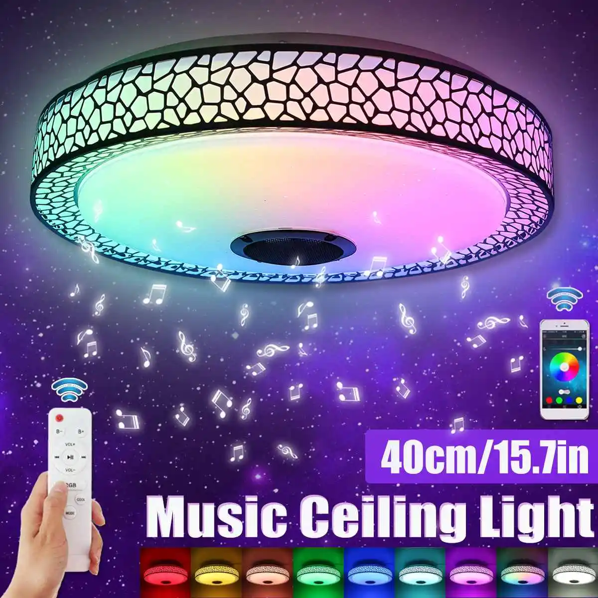 

Современный светодиодный RGB потолочный светильник, лампа для дома, музыкальная лампа с дистанционным управлением через приложение и bluetooth д...