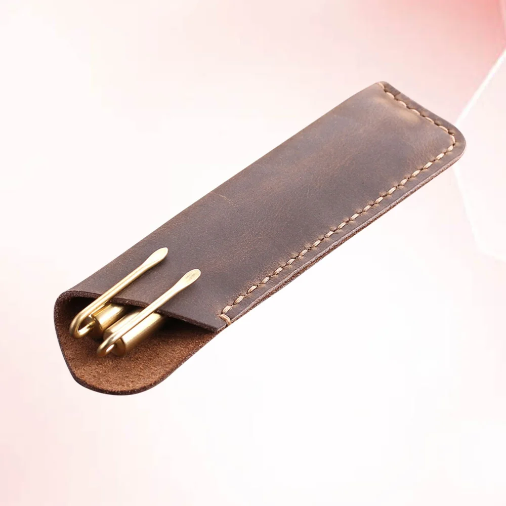 

Vintage Pen Pouch Holder Pencil Protective Sleeve Bag Durable Pen Case Pen Storage Bag for Home Office School (Coffee)