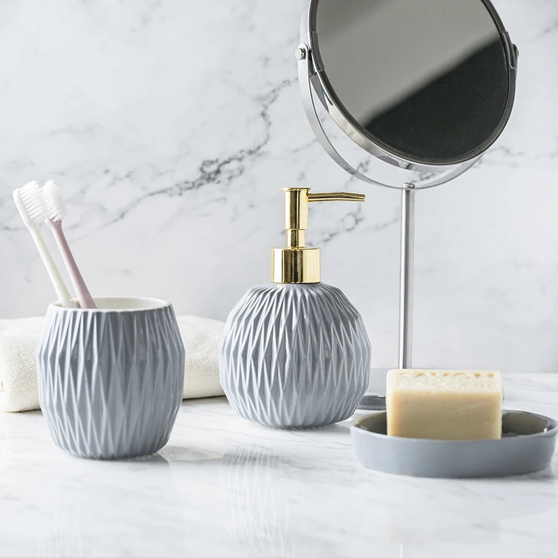 5-piece Set Ceramics Bathroom Accessory Set Washing Tools Bottle Mouthwash Cup Soap Toothbrush Holder Household Articles