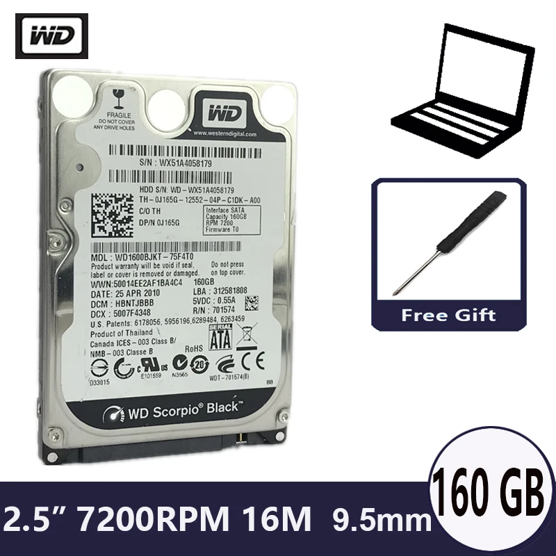 WD черный 160 Гб 2 5 &quotSATA II внутренний жесткий диск HDD HD Жесткий 16 м 9 мм 7200 об/мин для
