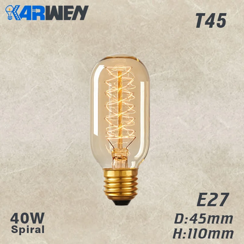 T45 Spiral 220V Светодиодный лампа накаливания Эдисона лампа 3D декоративные Винтаж Эдисон лампы E27 220V T10 T45 A60 ST64 G80 G95 сменная лампа накаливания - Цвет: T45 Spiral 220V