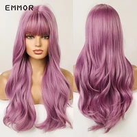 emmor long body wave pink purple synthetic wigs for women cosplay party lolita wigs with bangshigh temperature fiber hair wigs