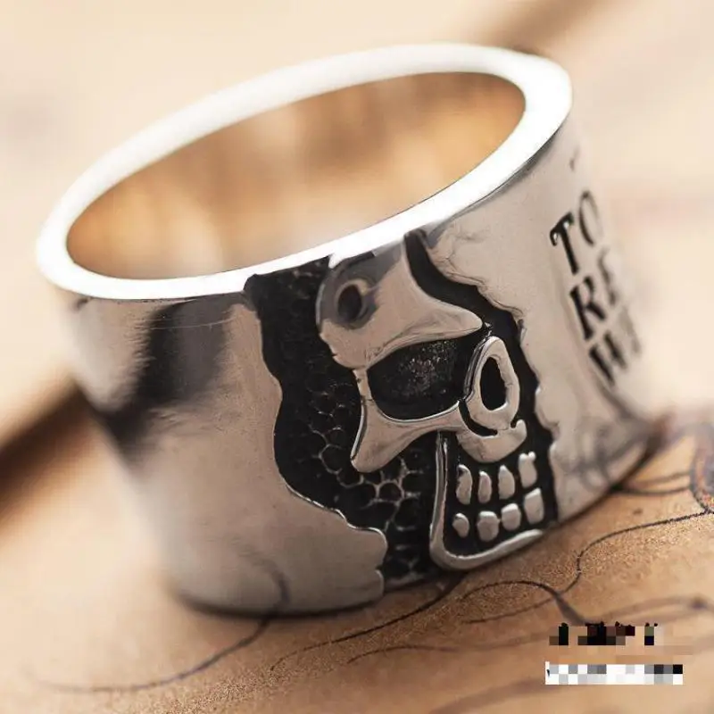 

Real Pure Rings Sterling Silver 925 Mens Wide Skull Ring With Words Vintage Punk Style Male Thailand Rings Jewelry anelli uomo