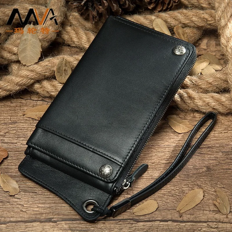 Men's Genuine Leather Handbag New Men's Leather Wallet Multi-card Wrist Bag Long Mobile Phone Bag card holder