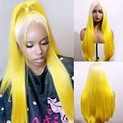 EEWIGS высокой температуры синтетические волосы без клея серый прямой парик Омбре желтый светлый кружевной передний парик длинные парики для черных женщин
