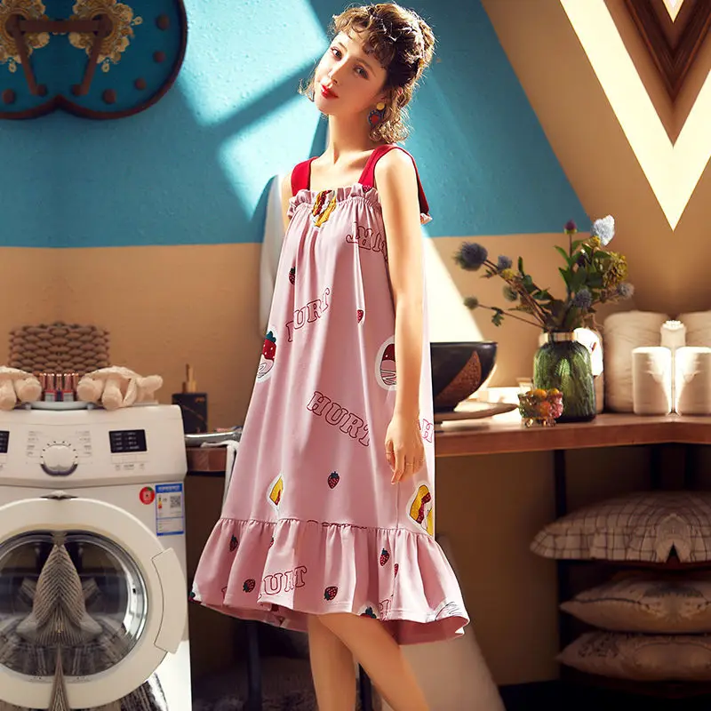 Women's Nightdress 2021 Summer New Style Thin Short-sleeved Cotton Princess Wind Plus Size Pajamas Spring Summer Home Service