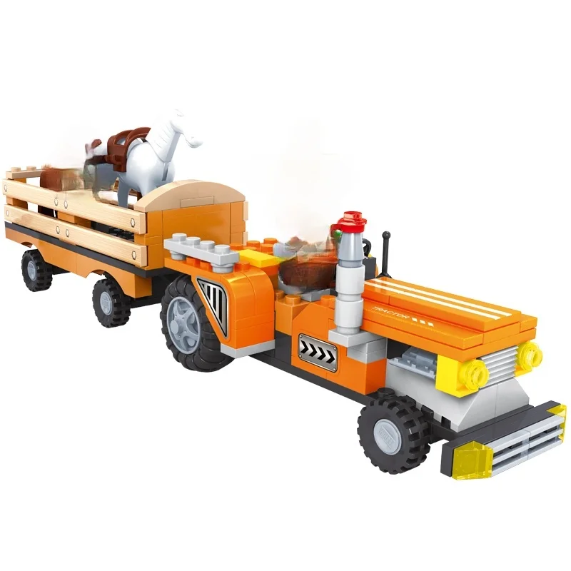 

AUSINI Large-scale Breeding Farmhouse Model Building Blocks Toys for Kids Boys Farm Trucks Car Trailer with Cow Horse Pig Bricks