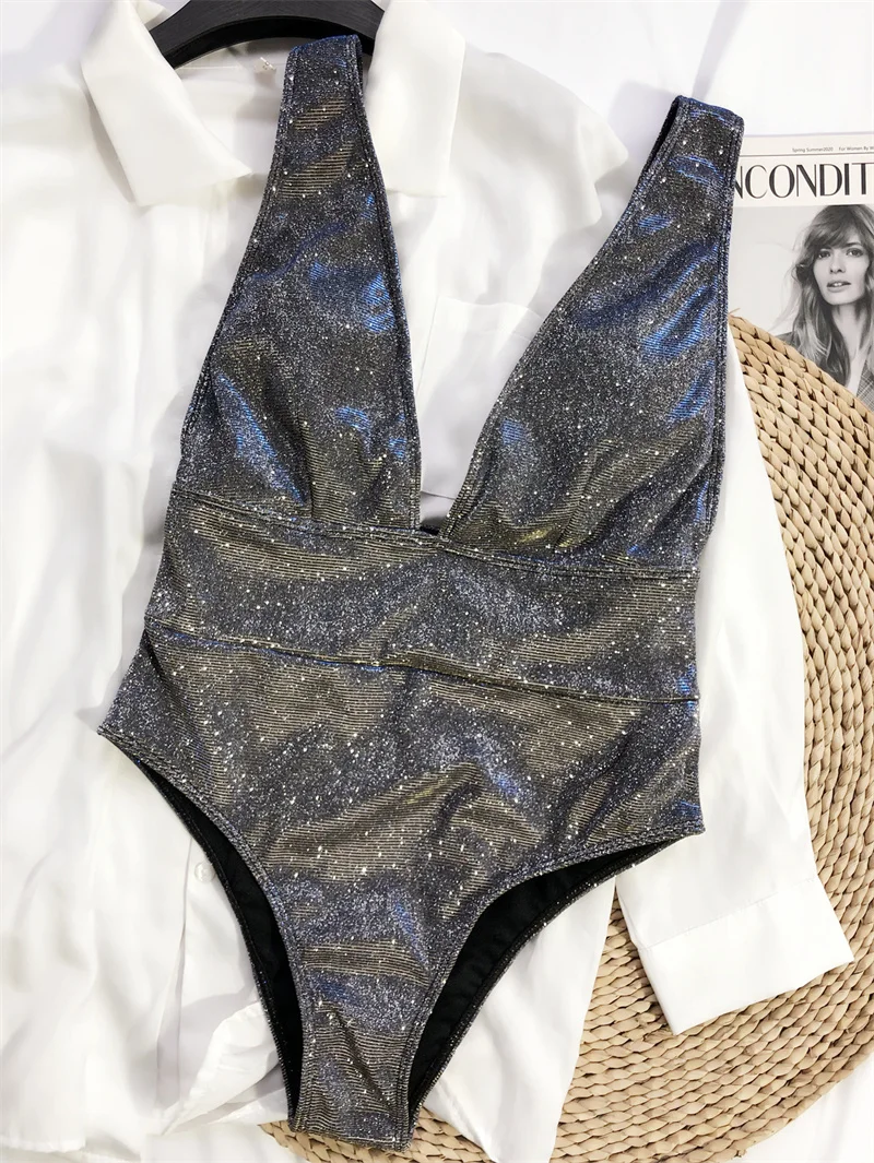 

Sexy Ladies One-piece Swimsuit Shiny Crystal Swimwear Bikini Set Push-Up Bandage Adjustment Swimsuit Bathing Suit Biquini