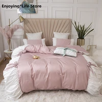 pink yellow green princess girl bedding set white ruffle splice and bowknot duvet cover bed shettlinen pillowcases