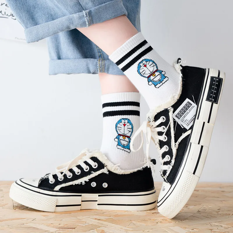 Японские модные милые носки Doraemon спортивные с круглым вырезом хлопковые