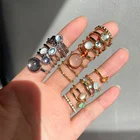 PNGJNG 2021 Новинка Корея 8 шт.компл. винтажный красочный камень металлическая цепь модный геометрический набор популярных колец для женщин и девочек ювелирные изделия
