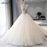 alonlivn princess a line wedding dress with luxury beads spaghetti strap of sleeveless wedding gown