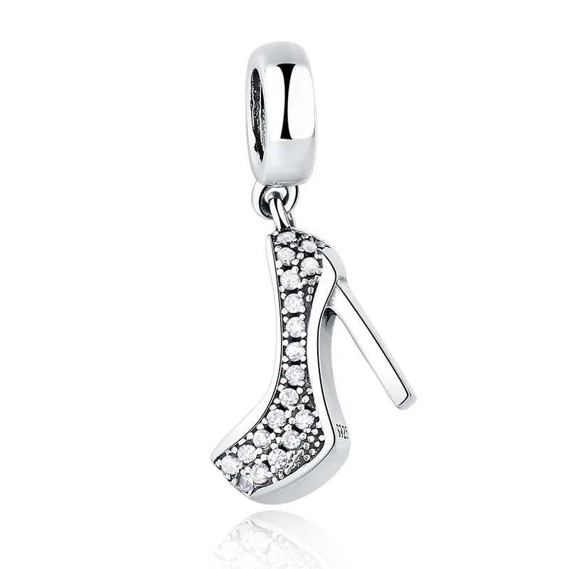 

Fit Original Pandora Charms Bracelet 925 Sterling Silver White Zircon High Heels pendant charm bead DIY Jewelry Making Berloque