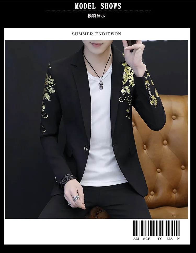 

2021 casual stamping printing suit male personality Slim trend spring and autumn handsome youth