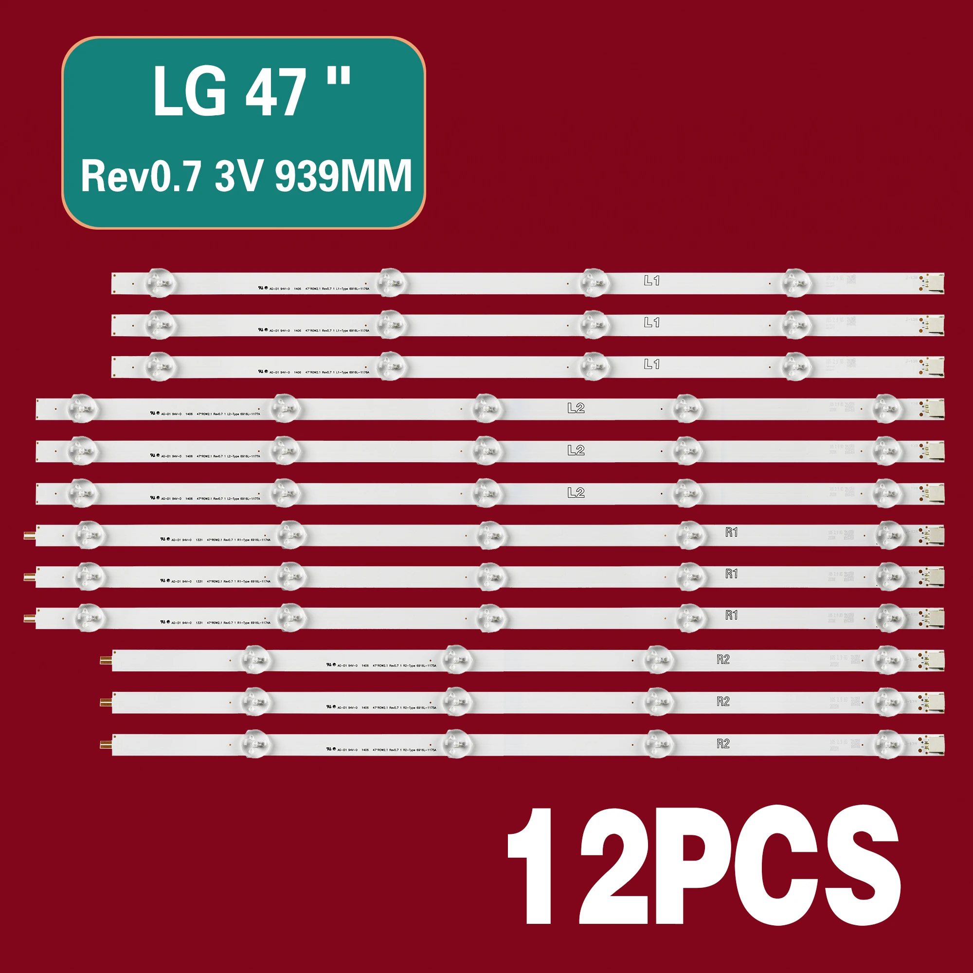 

New 12 PCS LED backlight strip, suitable for lg 47, lc470du, ln5200, 47ln5700, 47ln5750, 47ln5400, 47ln5700
