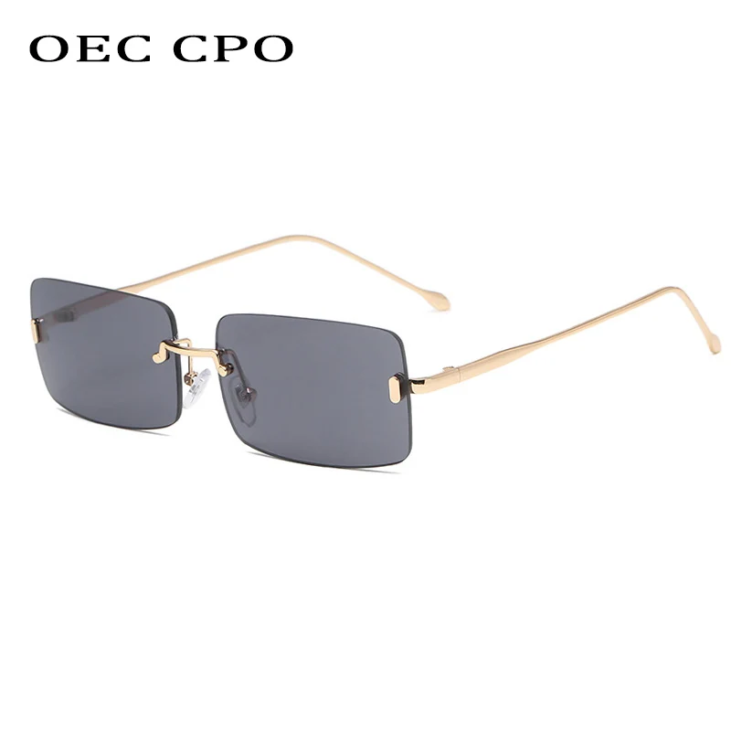 

OEC CPO Brand Rimless Square Sunglasses Women Fashion Small Metal Vintage Sunglasses Men Shades Unique Female Glasses UV400 O740