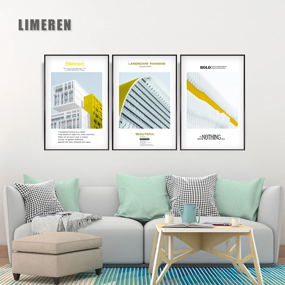 Желтая архитектурная Картина на холсте в скандинавском стиле настенные плакаты