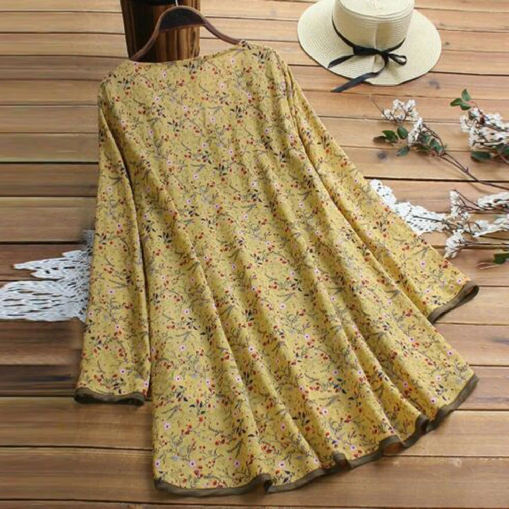 Женское платье-туника с оборками желтое платье в стиле бохо цветочным принтом и