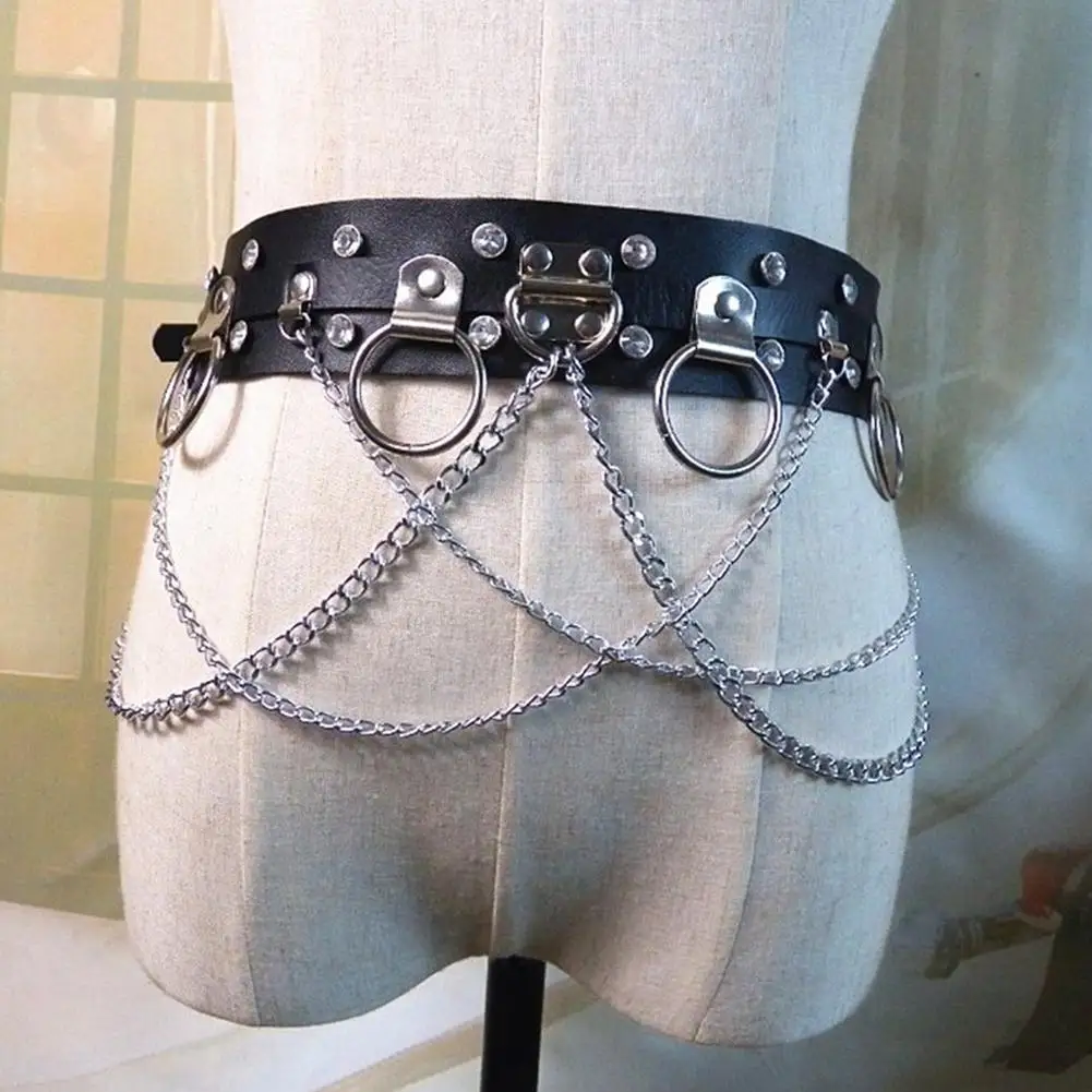 

Harajuku Unisex Wide Waist Belts PU Circle Punk Gothic Chain Link Metal Strap Fashion Punk Belt For Men Women