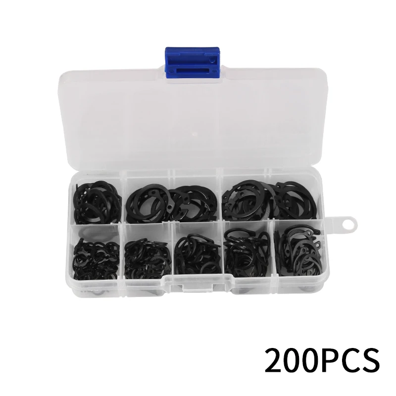 

200Pcs M6-M20 Carbon Steel Internal External Retaining Circlips C-clip Washers Snap Retaining Ring Assortment Kit